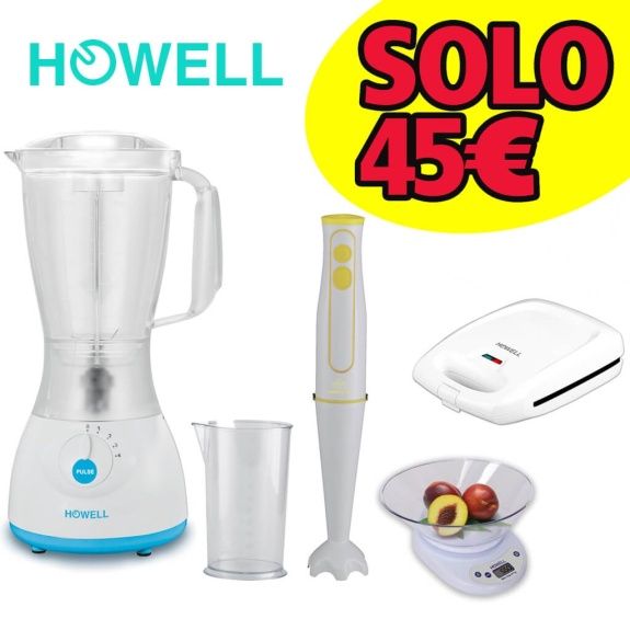 Howell Box. Pacco regalo con frullatore, fixer, bilancia digitale e bistecchiera gigante